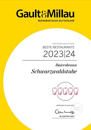 Traube Tonbach Urkunde Auszeichnung Gault Millau Schwarzwaldstube 2023/24