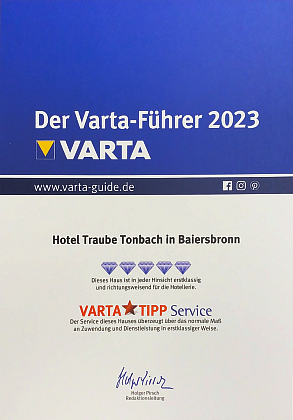 Hotel Traube Tonbach Varta 2022 Price Award Certificate